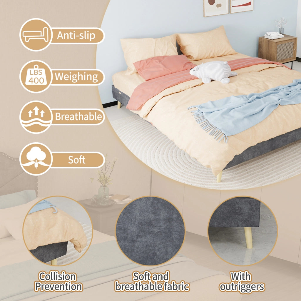 DESMIU Letto matrimoniale 160 × 200 cm 2 posti in velluto olandese, con spazio di stoccaggio, senza materasso, grigio