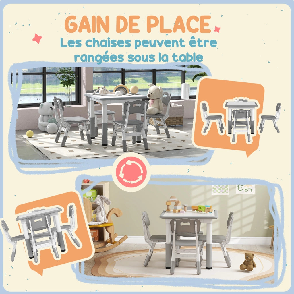 Set tavolo e sedie bambini regolabile ¨C Xylo ¨C 5 pezzi grigio