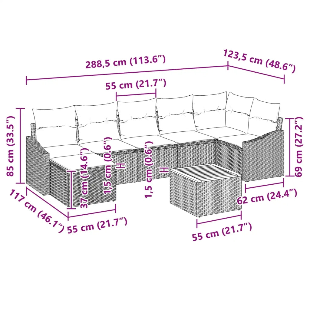 Set Divano da Giardino con cuscino 8 pcs Nero polyrattan 3347865