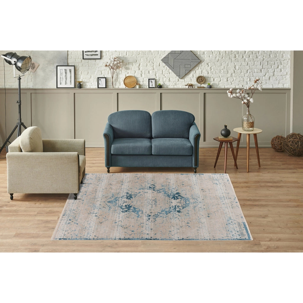 Tappeto Milan Vintage in blu e beige