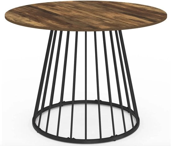 Tavolo da Cucina a Rondi 110 cm con Finestra di Legno Scuro e Pedane Nere – Tavolo Industriale per 4 a 6 Persone – Design Moderno