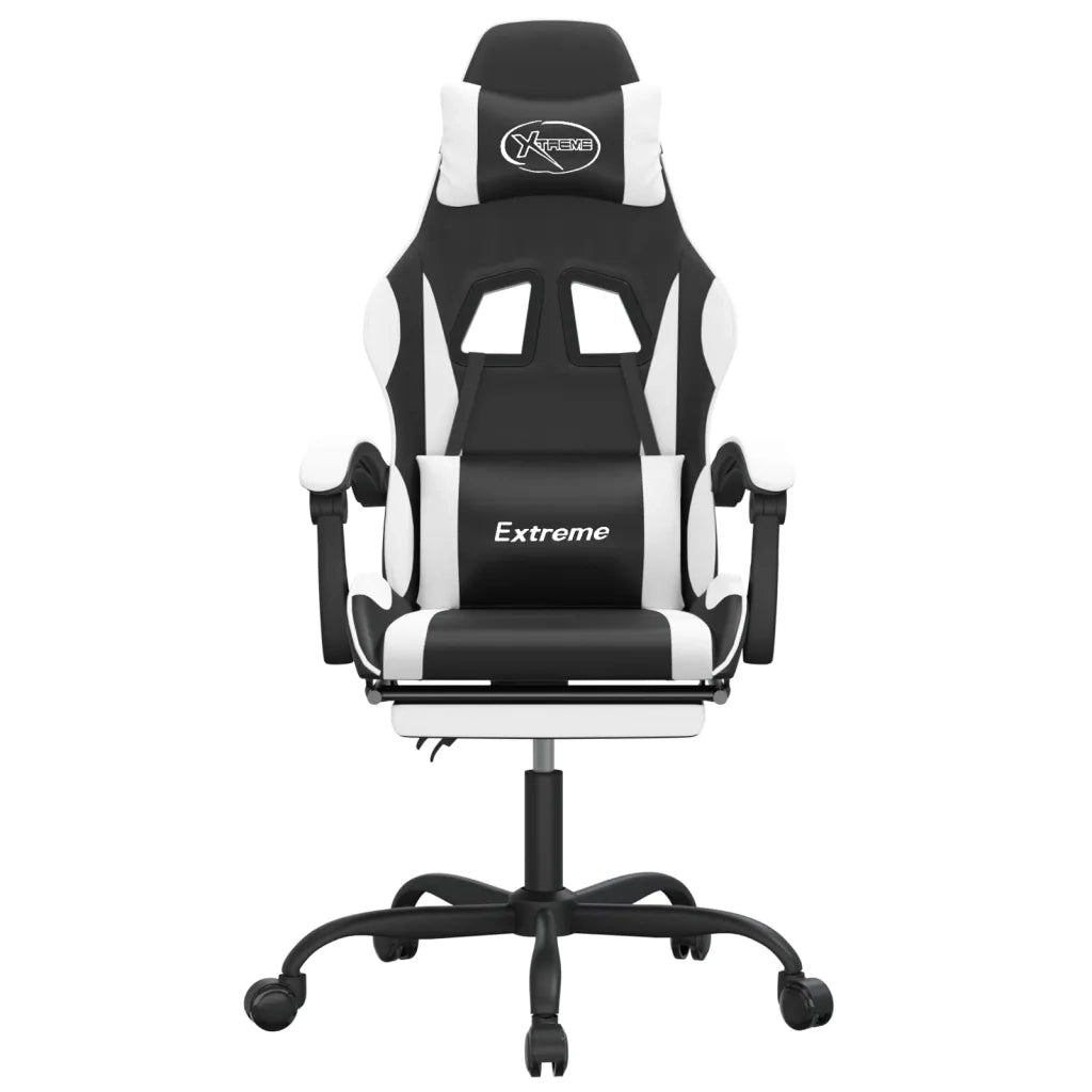 Sedia da Gaming | Sedia da e-sports Girevole Poggiapiedi Nero e Bianco Similpelle