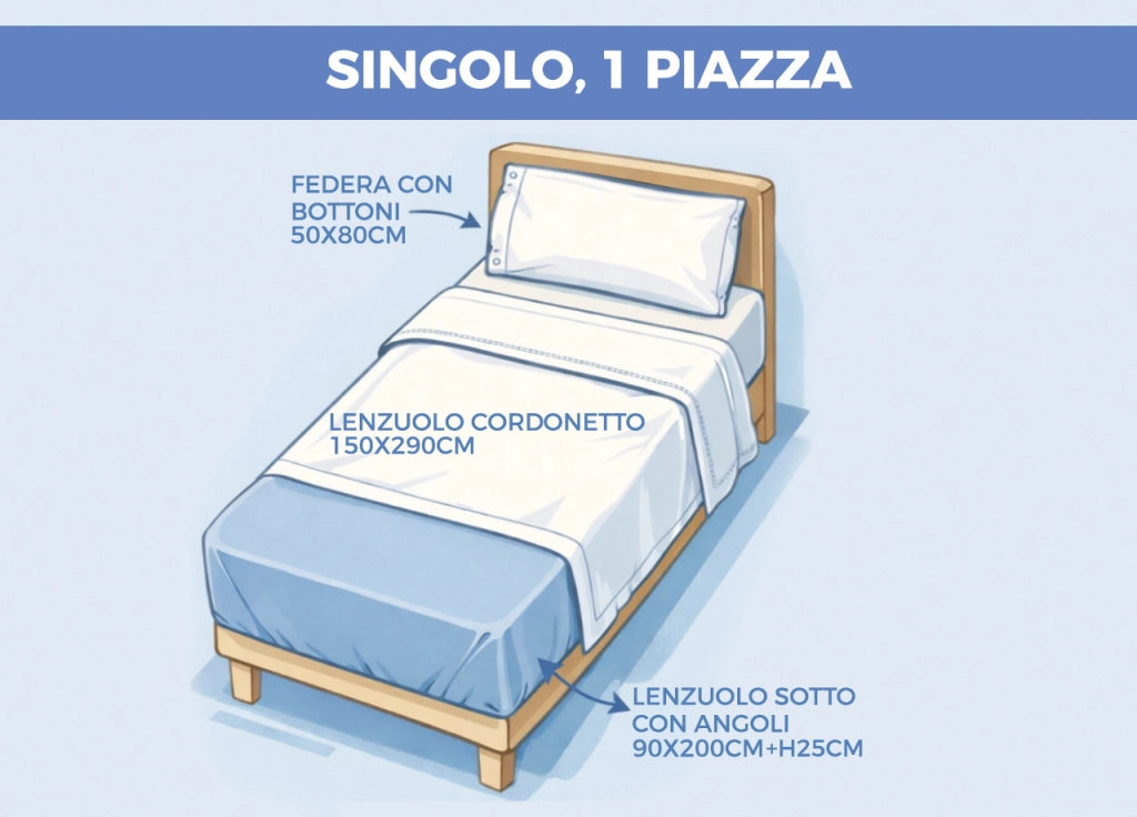Completo Lenzuola Letto 100% Cotone Made In Italy Disegno Sambuco - Singolo - Perla