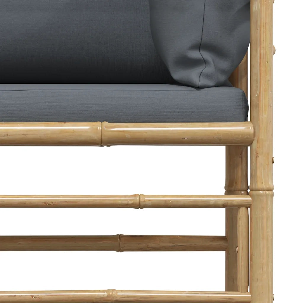 Divano Angolare da Giardino con Cuscini Grigio Scuro in Bambù 313153