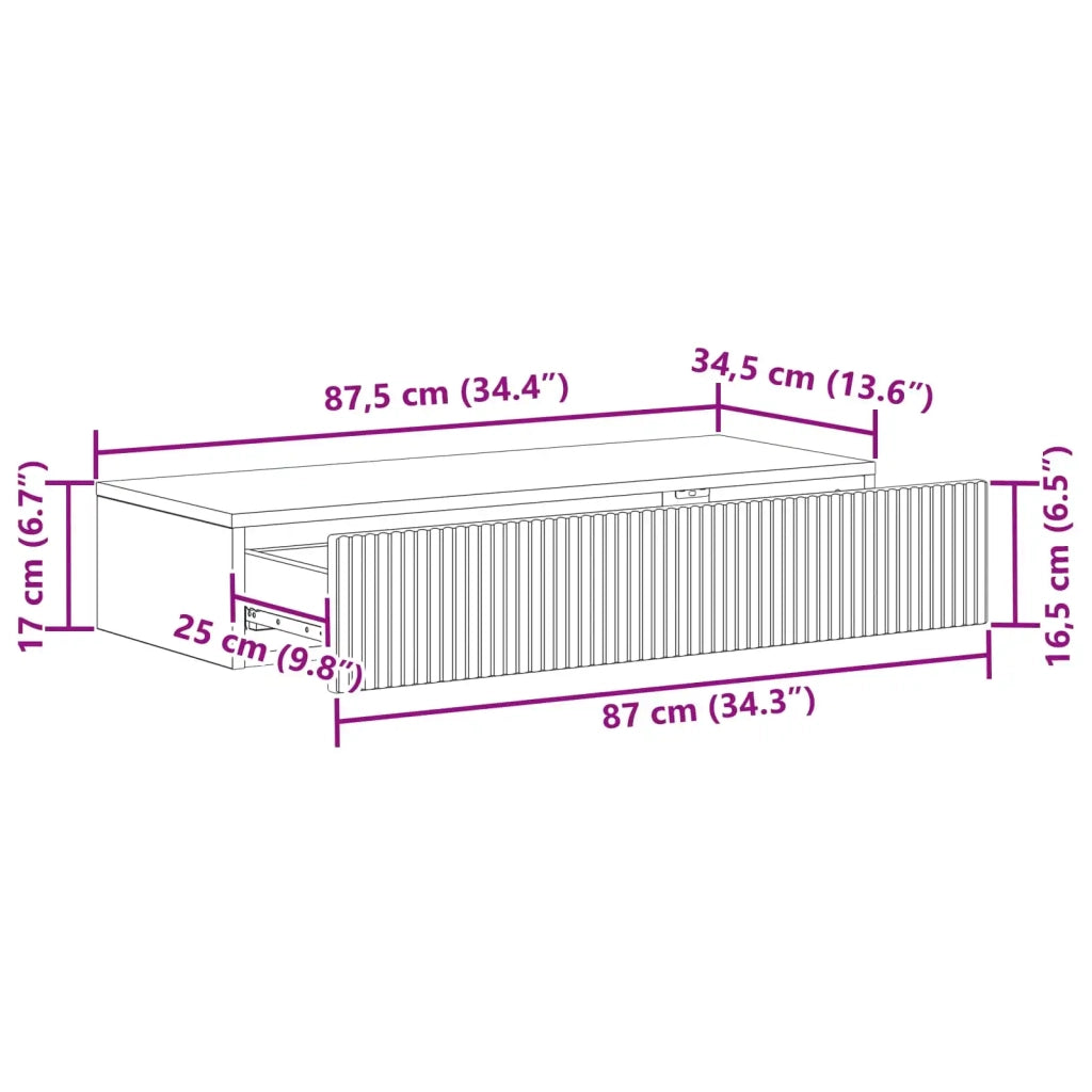 Tavolino da Parete Laterale | Tavolo laterale | Tavolino Grigio Sonoma 87,5 x 34,5 x 17 cm