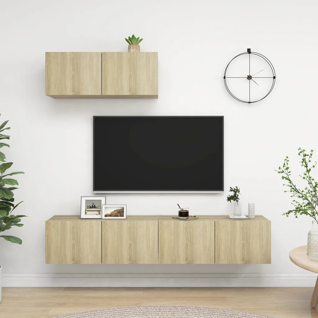 Mobili Porta TV 3 pz-Set di 3 Credenza per TV Rovere Sonoma in Legno Multistrato 336889