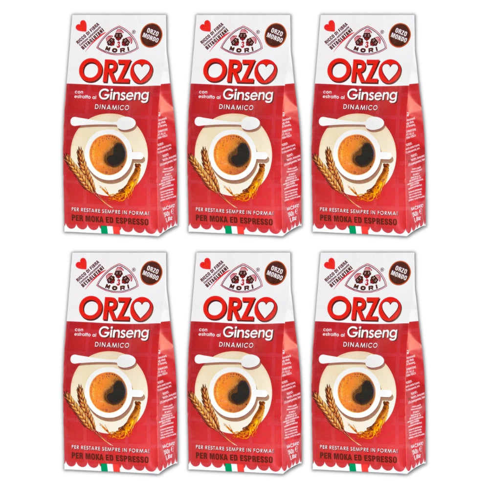 Tre mori orzo mondo al ginseng macinato per moka ed espresso 6 da 250 grammi