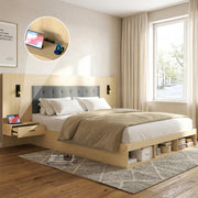 LETTO 160x200 cm con 2 comodini, MDF, Quercia Chiara
