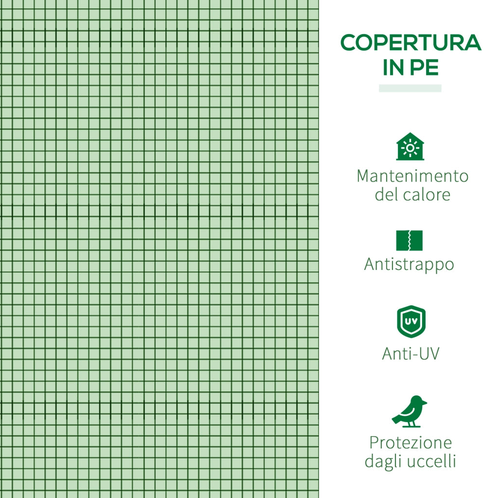 Serra Tunnel da Giardino ¨C Xylo ¨C Acciaio e Plastica PP Verde 295x100x80cm