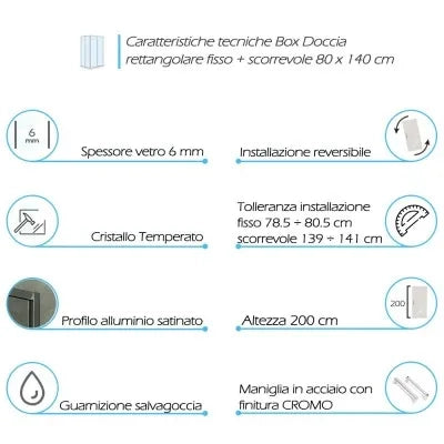 Box doccia angolare 80x140 cm scorrevole in cristallo trasparente Ted