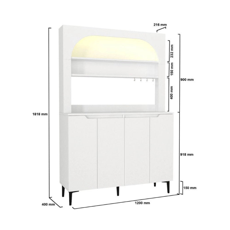 Mobile multiuso Melinta con 4 ante e mensole a giorno colore bianco