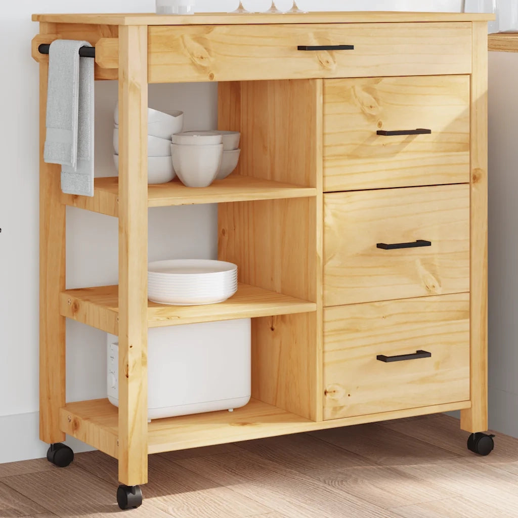 Carrello da Cucina MONZA 84x40x88,5 cm in Legno Massello di Pino 376112