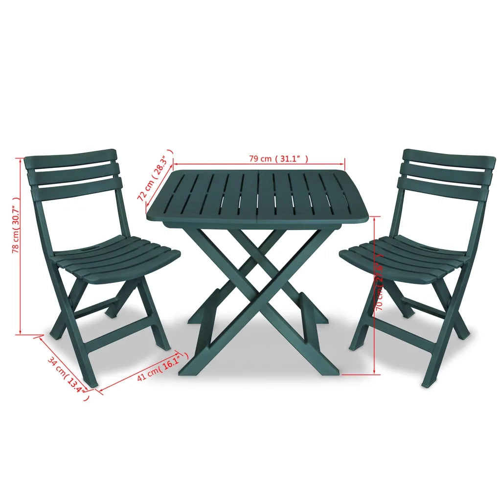 Set da Bistrot 3 pz Pieghevole in Plastica Verde 43582