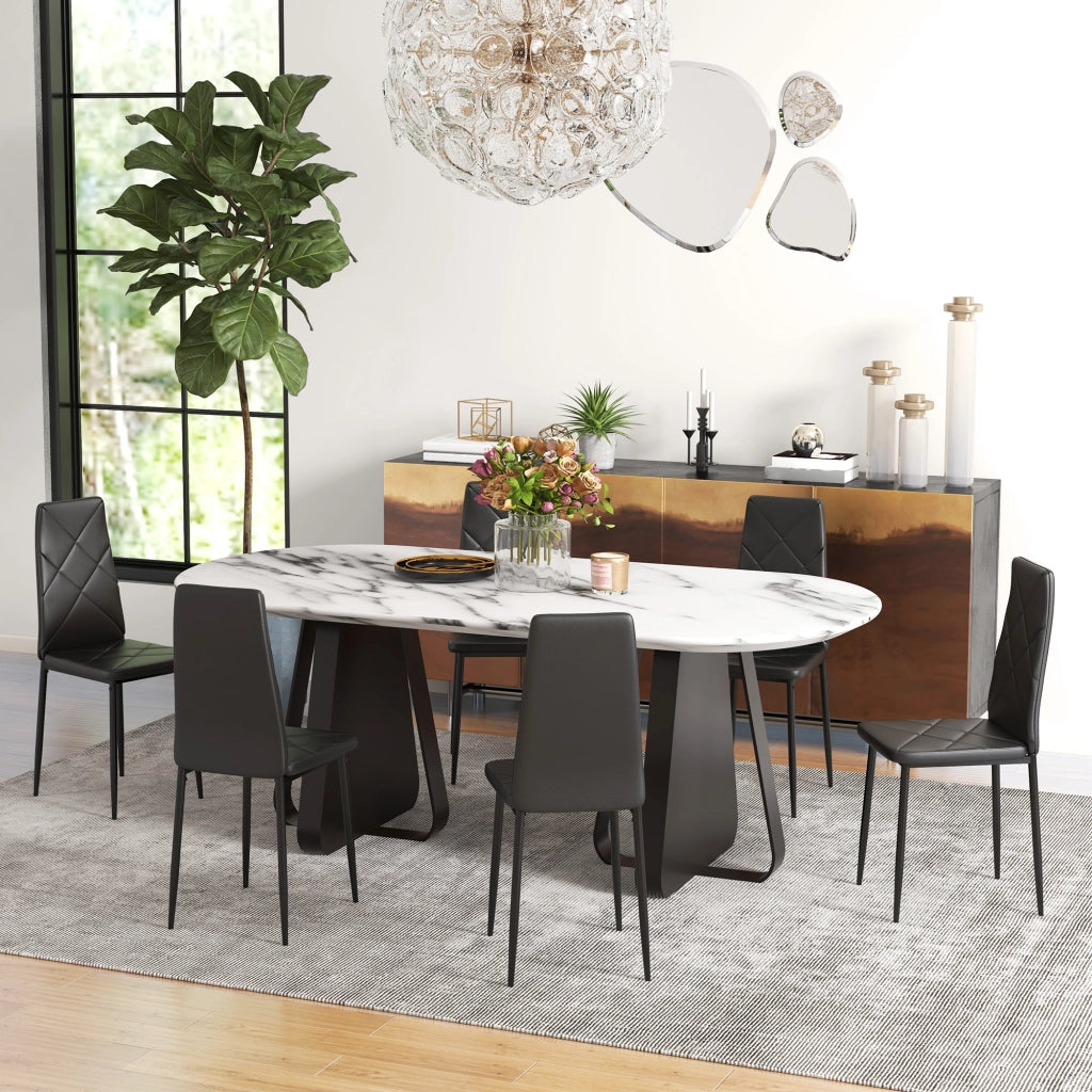 Set 6 Sedie da Pranzo Imbottite - Xylo - Similpelle Nero, Schienale Alto, Gambe Metallo 41x50x97cm