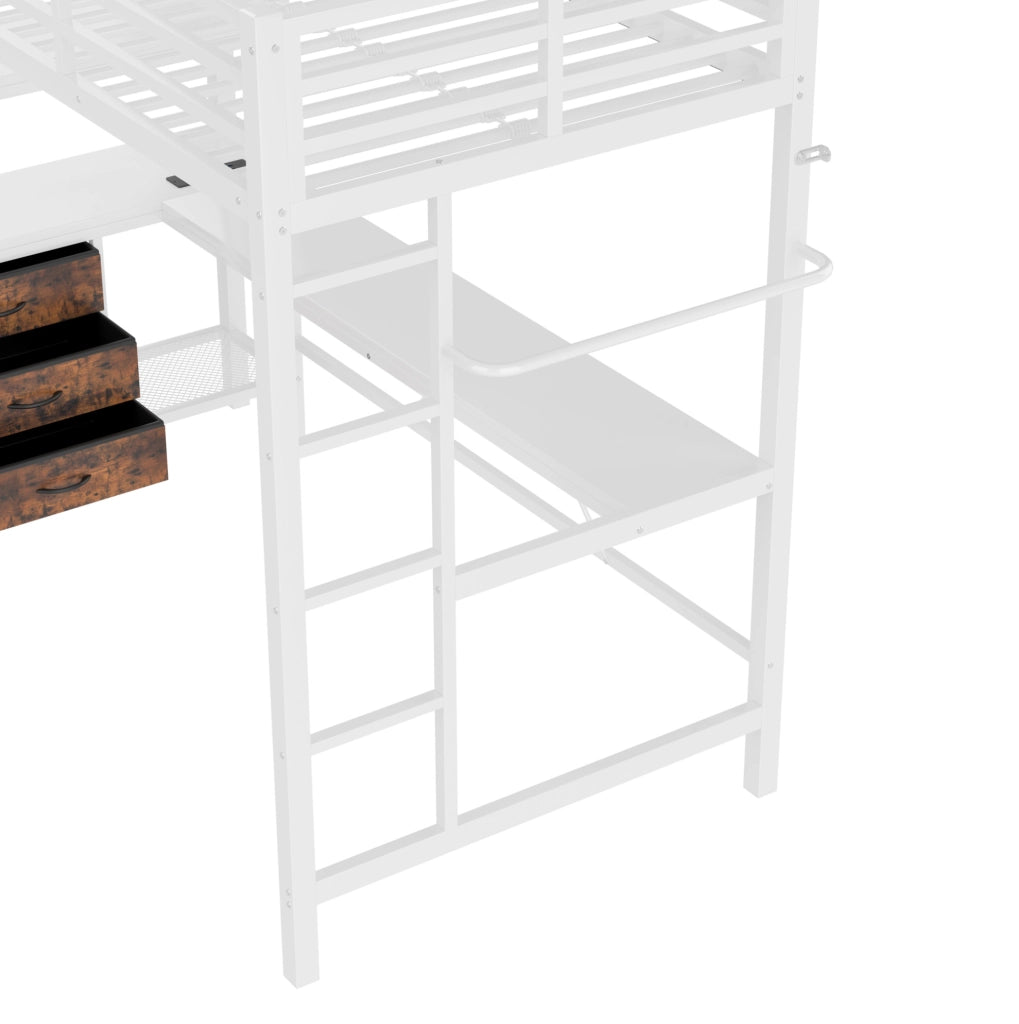 Letto a soppalco 90x200 cm con scrivania, LED, 3 cassetti e USB