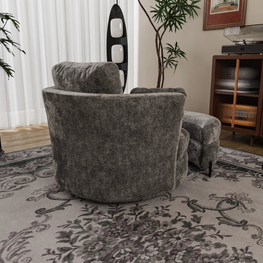 Poltrona XXL con Pouf a Luna ¨C Xylo ¨C Grigio, Tessuto Chenille, Cuscini