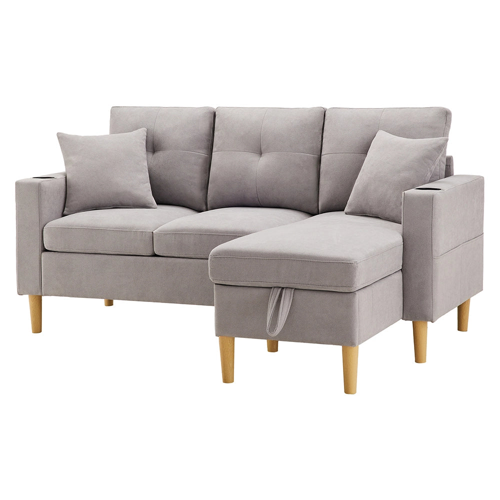 Divano L - Xylo - 3 posti con chaise longue porta-bicchieri