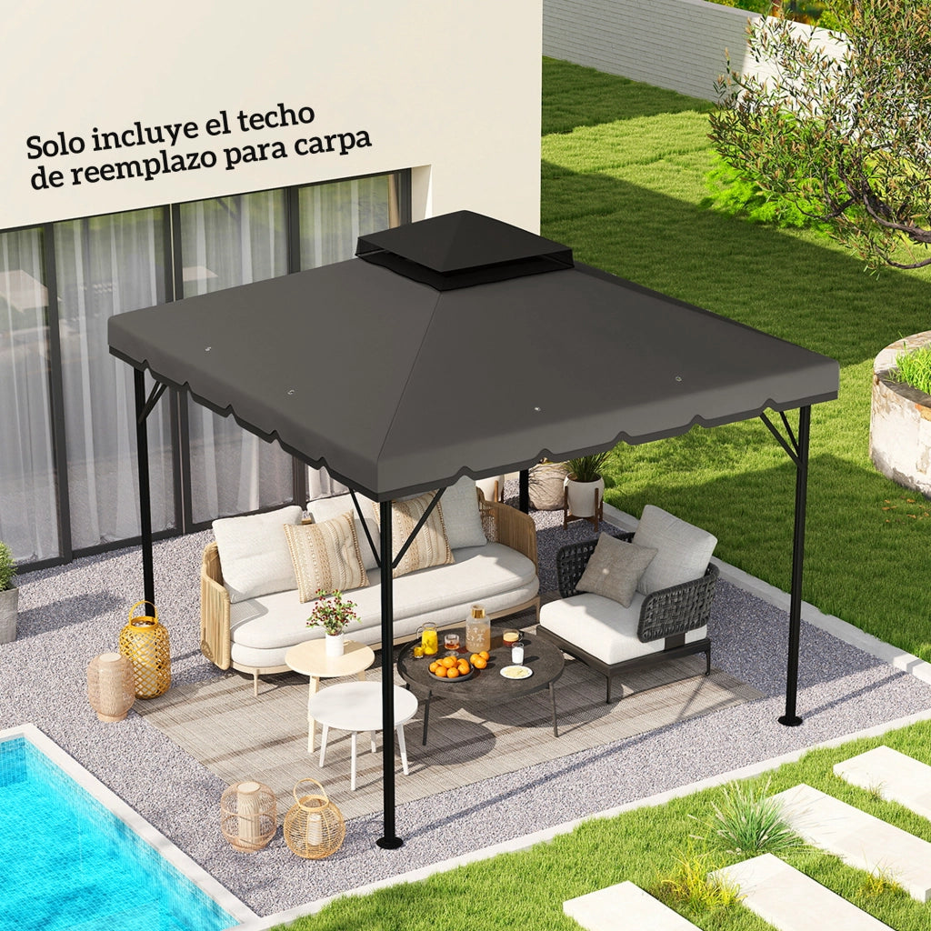 Telo di Ricambio per Gazebo 3x3 m ¨C Xylo ¨C Doppio Tetto con Fori di Drenaggio UPF 30+ Grigio Chiaro
