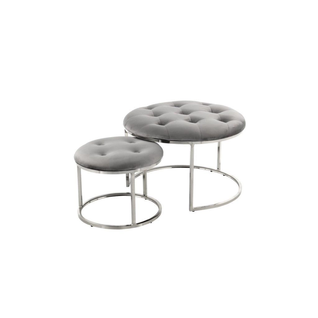 Set di 2 pouf Myla in velluto grigio e argento