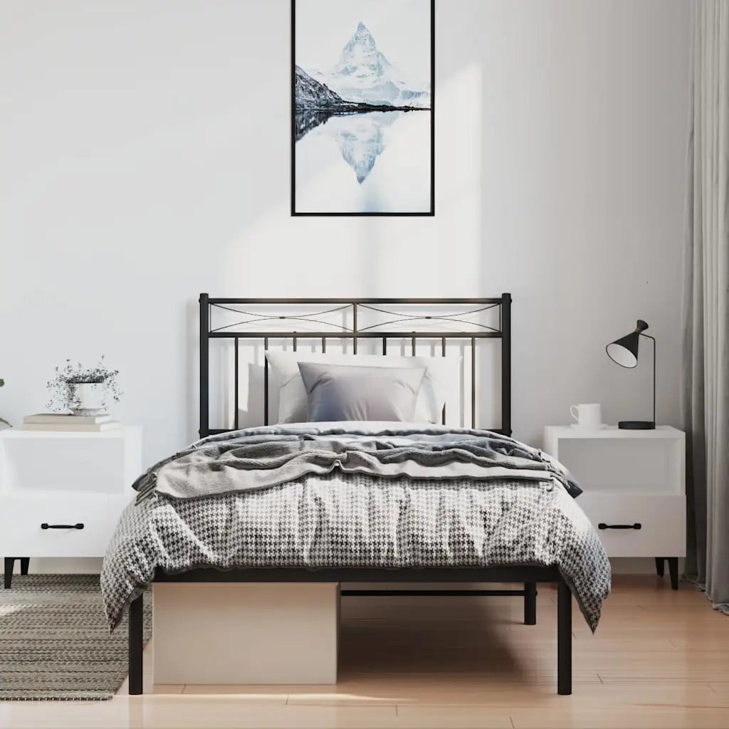 Letto singolo | Letto per adulti | Giroletto con Testiera Metallo Nero 100x200 cm