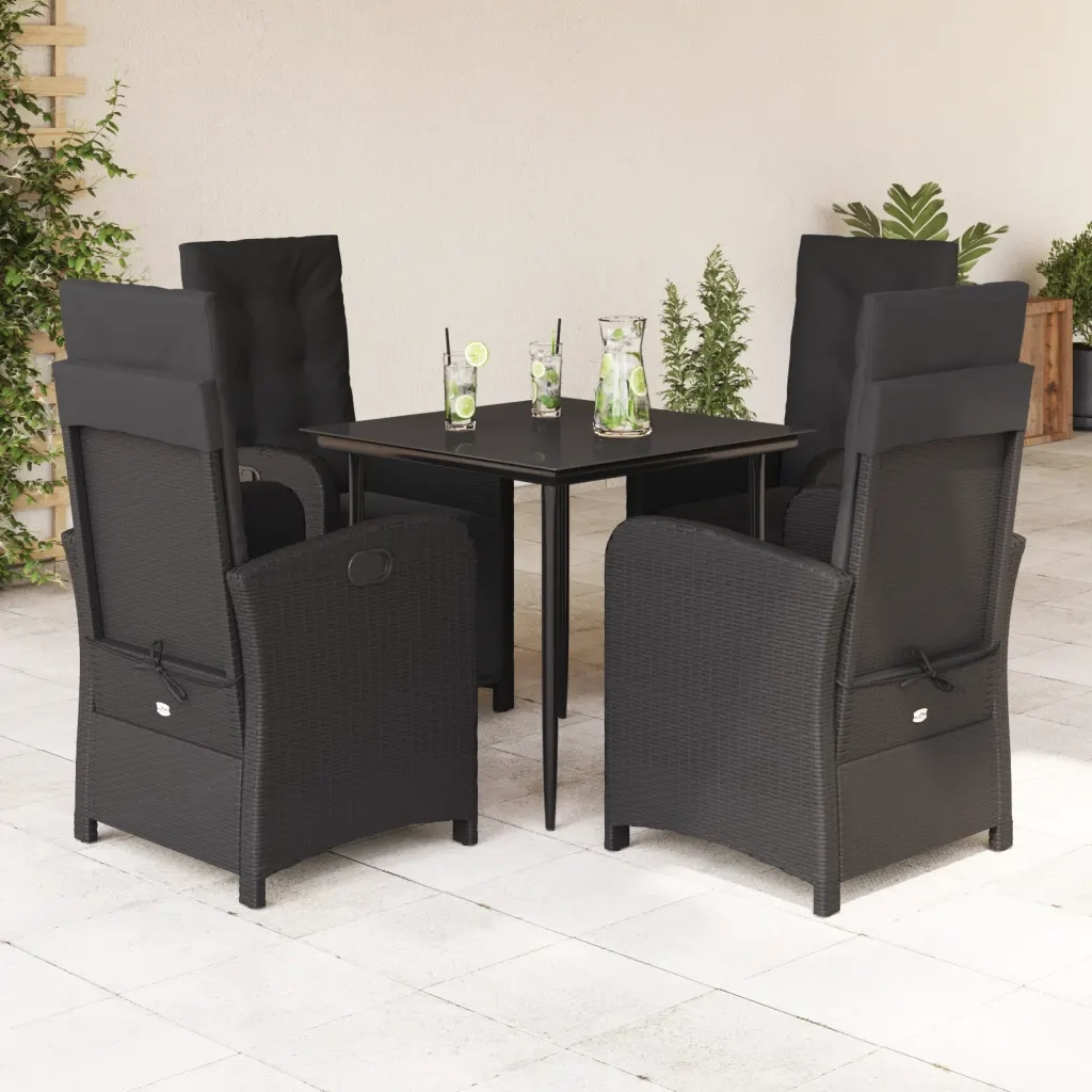 Set da Pranzo da Giardino 5 pz Nero con Cuscini in Polyrattan 3212312