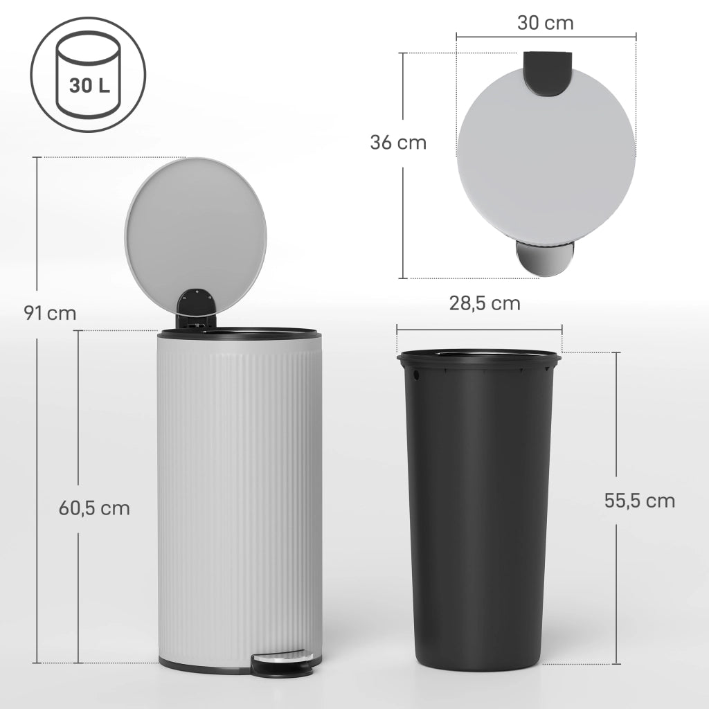 Cestino per rifiuti da cucina 30L con pedale ¨C Zephmum ¨C Grigio 36x30x60,5cm