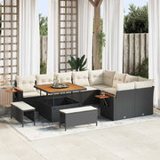 Set Divano da Giardino 13 pcs Nero e Crema polyrattan