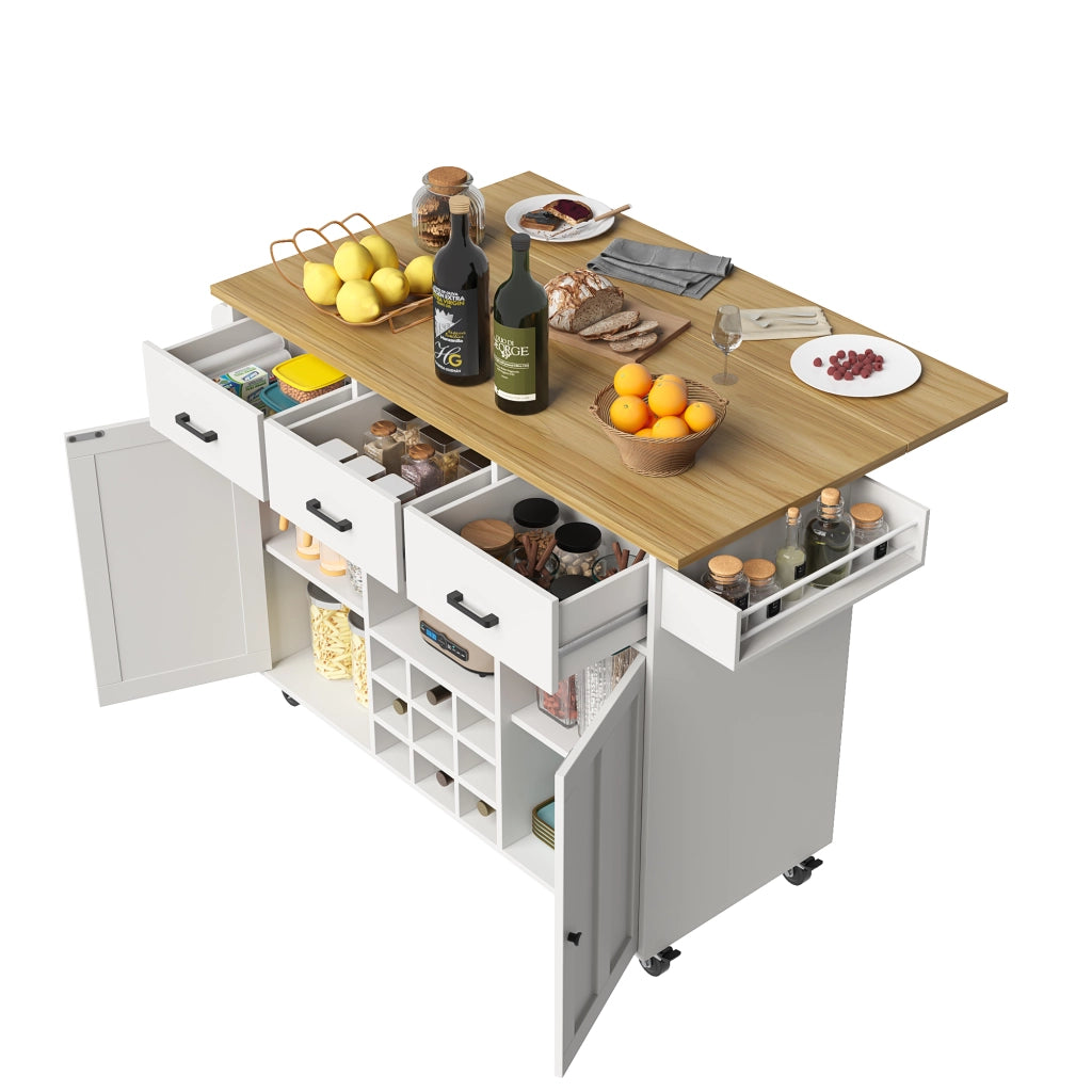 Carrello da Cucina con Piano Lavoro ¨C MINIMAL ¨C Bianco, Legno, Ripiani Regolabili