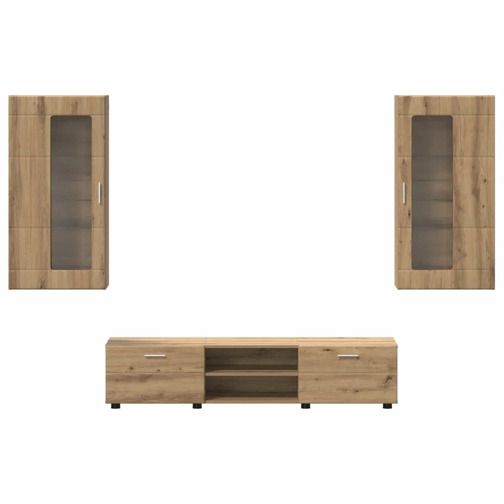 Set mobile TV FLORIN 3 pz | Armadietto TV | Mobile Porta TV Rovere artigianale Legno multistrato
