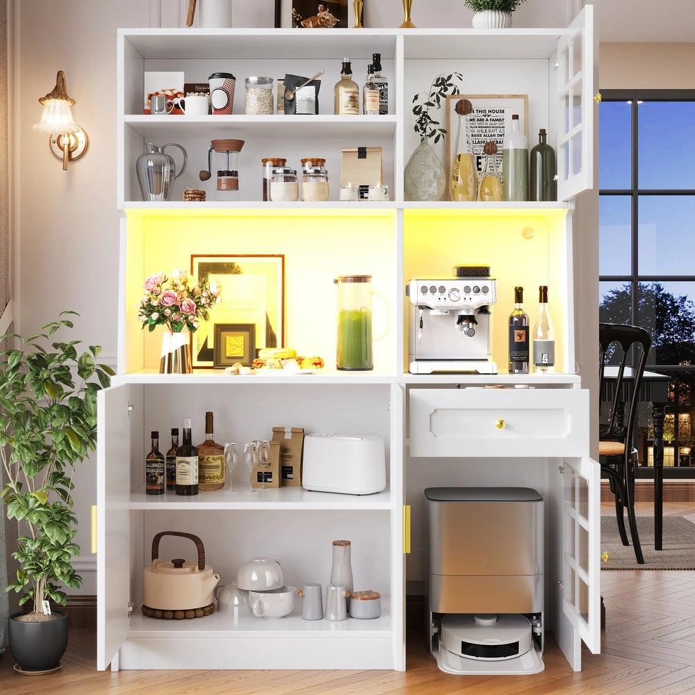 Mobile Cucina con Ante in Vetro e LED ¨C Xylo ¨C Bianco, 130x45x180 cm