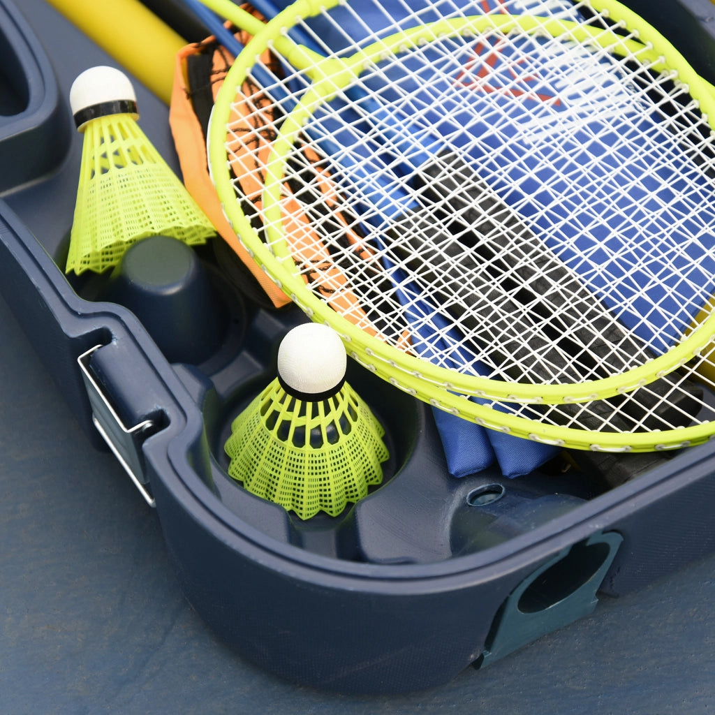 Rete da badminton con supporto, supporto portatile per rete da badminton, include 4 racchette da badminton, giallo e blu
