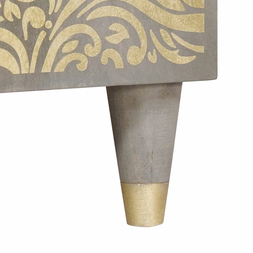 Credenza | Madia | Buffet da pranzo | Armadio da pranzo Grigio e Oro 90 x 33 x 75 cm Legno di mango massello