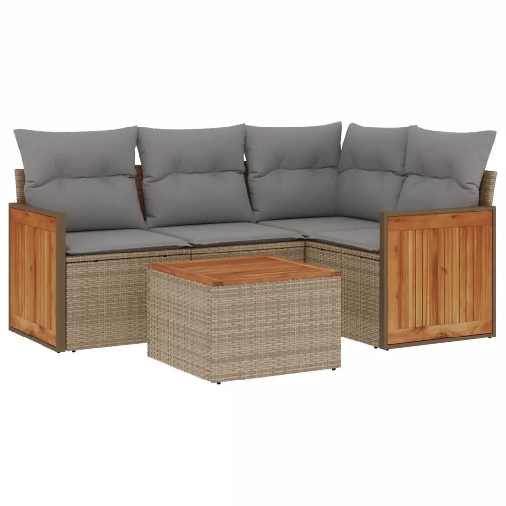 Set Divano da Giardino 5 pz con Cuscini Beige in Polyrattan 3227620