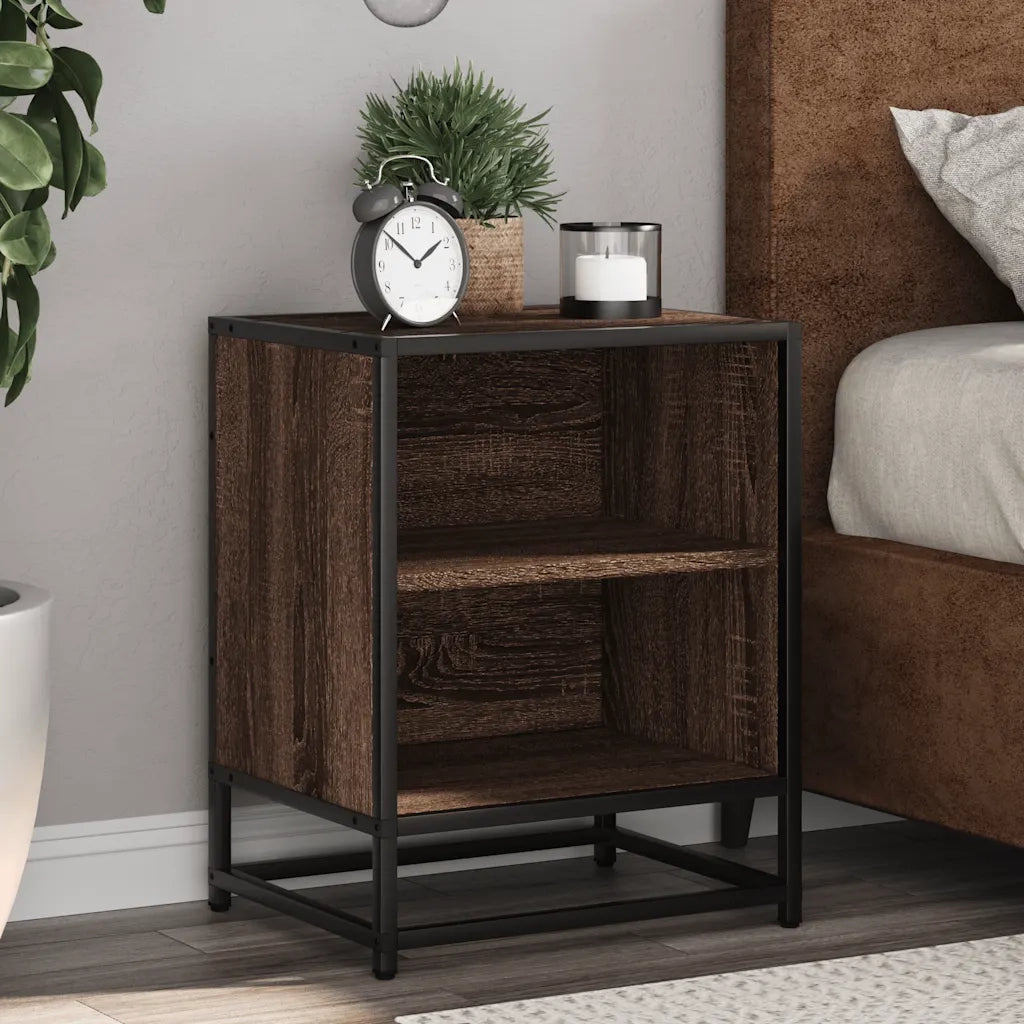 Comodino-Tavolino da notte Rovere Marrone 40x31x50 cm Legno Multistrato e Metallo 341443