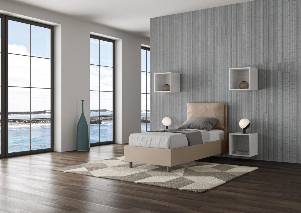BS COM Letto singolo senza rete imbottito 80x210 similpelle tortora