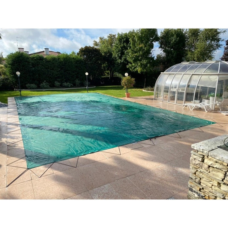Telo Copertura Piscina 6x8m in PVC 600 gr/mq Blu - Protezione Invernale Antifoglie, Occhielli 25cm Sicurezza Bambini & Antiraggi UV
