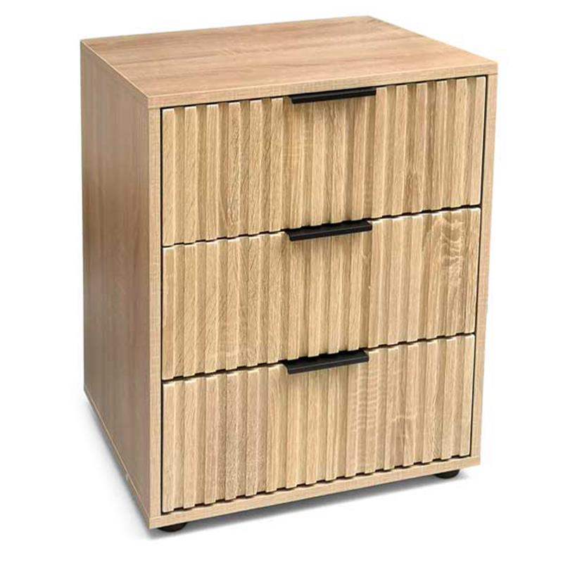 COMODINO 3 CASSETTI IN LEGNO TRUCIOLARE CON MELAMINICO, GUIDE METALLICHE ROVERE 50 X 40 X 64 CM