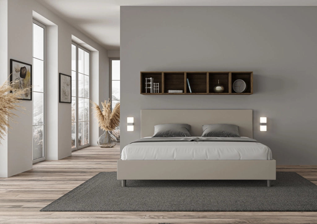 BS COM Letto senza rete imbottito 180x210 similpelle tortora