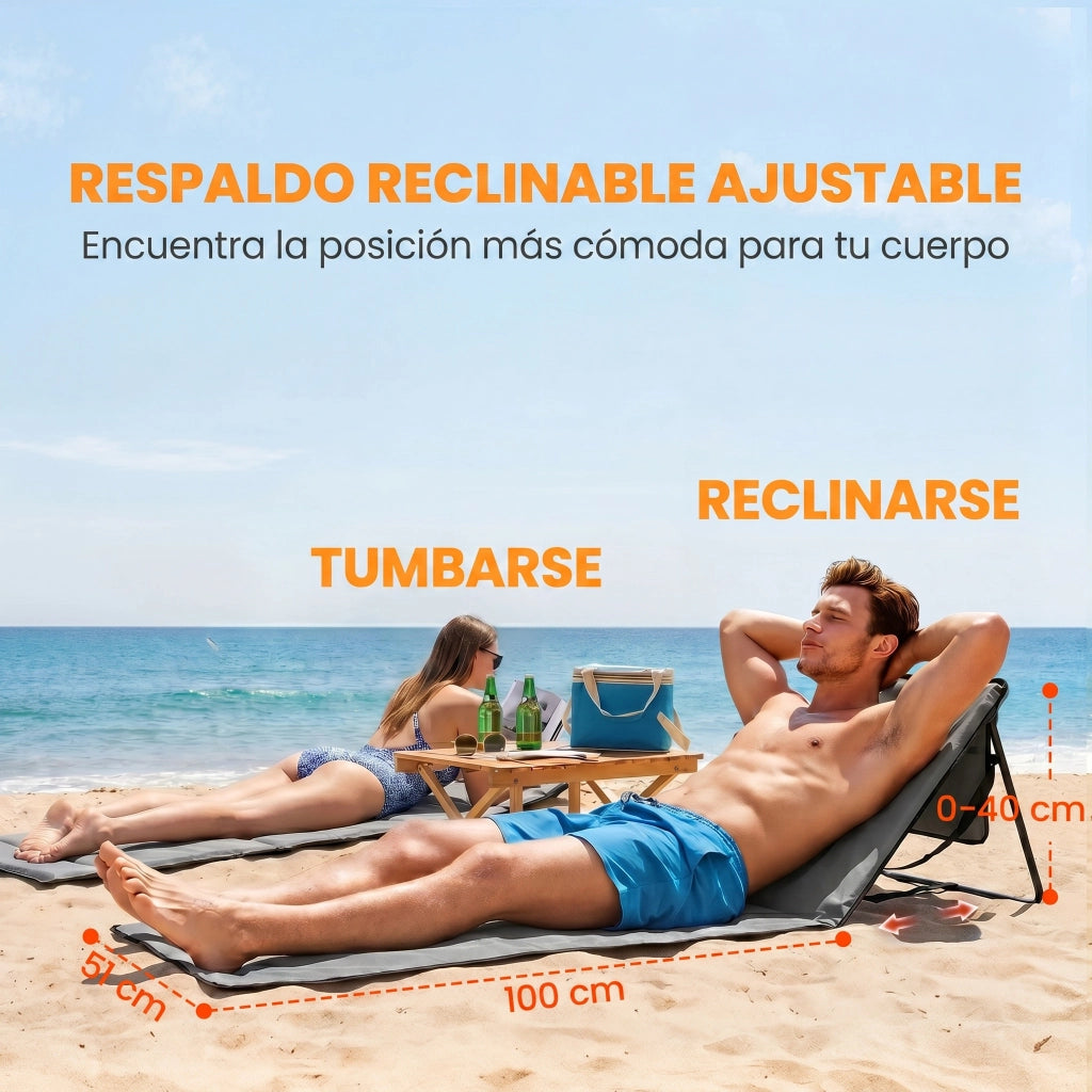 Lettino da Spiaggia Pieghevole ¨C Xylo ¨C Set 2 Pezzi con Schienale Reclinabile Grigio 142x51x40 cm