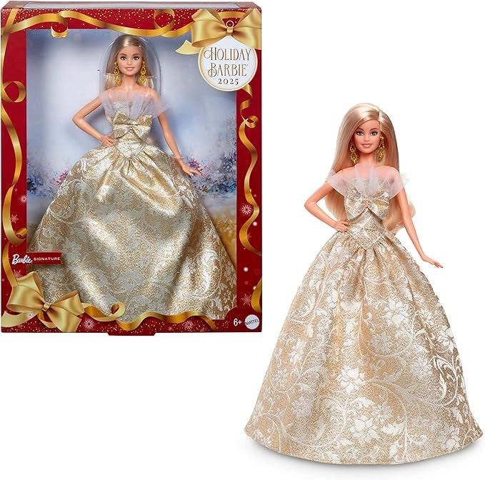 EIC Barbie Magia delle feste 2025.Mattel bambola da collezione con capelli biondi e abito argento e oro, confezione da e