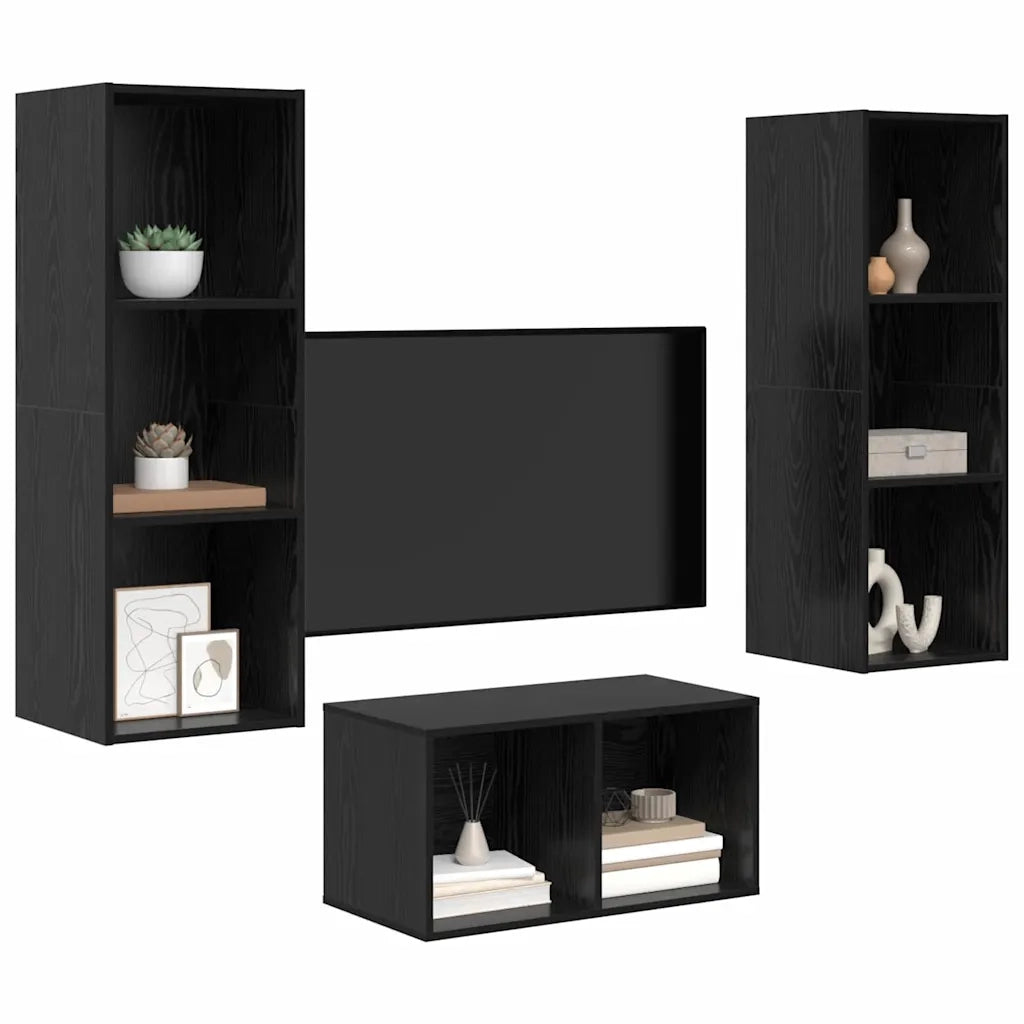 Set mobile TV-Credenza per TV Rovere Nero 37 x 37 x 107 cm Legno multistrato 463194