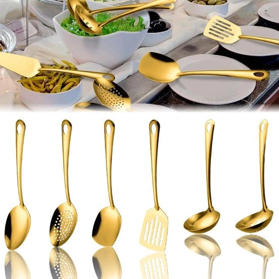 Set di accessori da cucina 6 pezzi - Acciaio inox titanio anodizzato - Accessori da cucina dorati - Resistente al calore fino a 250 °C - Duraturo - Adatto per uso domestico/ristoranti - Accessori da cucina