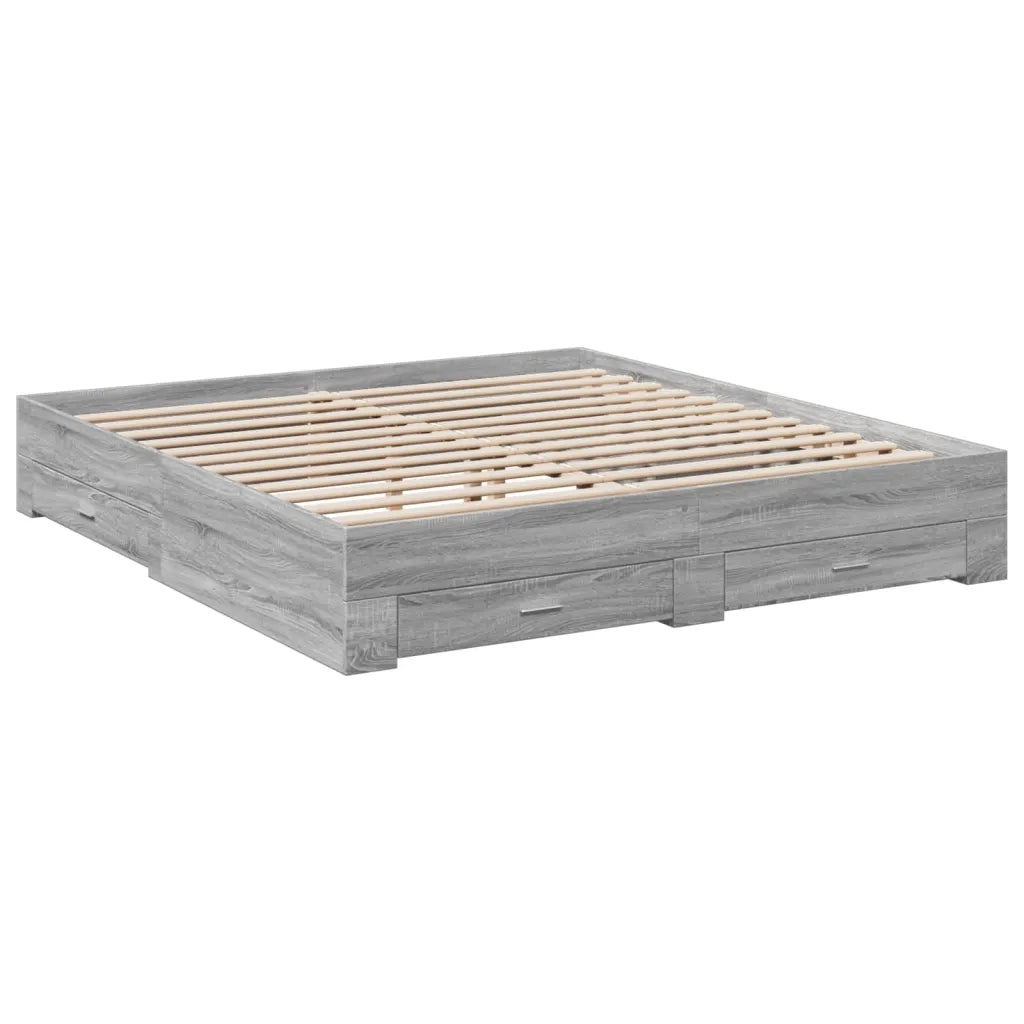 Letto matrimoniale | Letto per adulti | Giroletto Cassetti Grigio Sonoma 200x200 cm Legno Multistrato