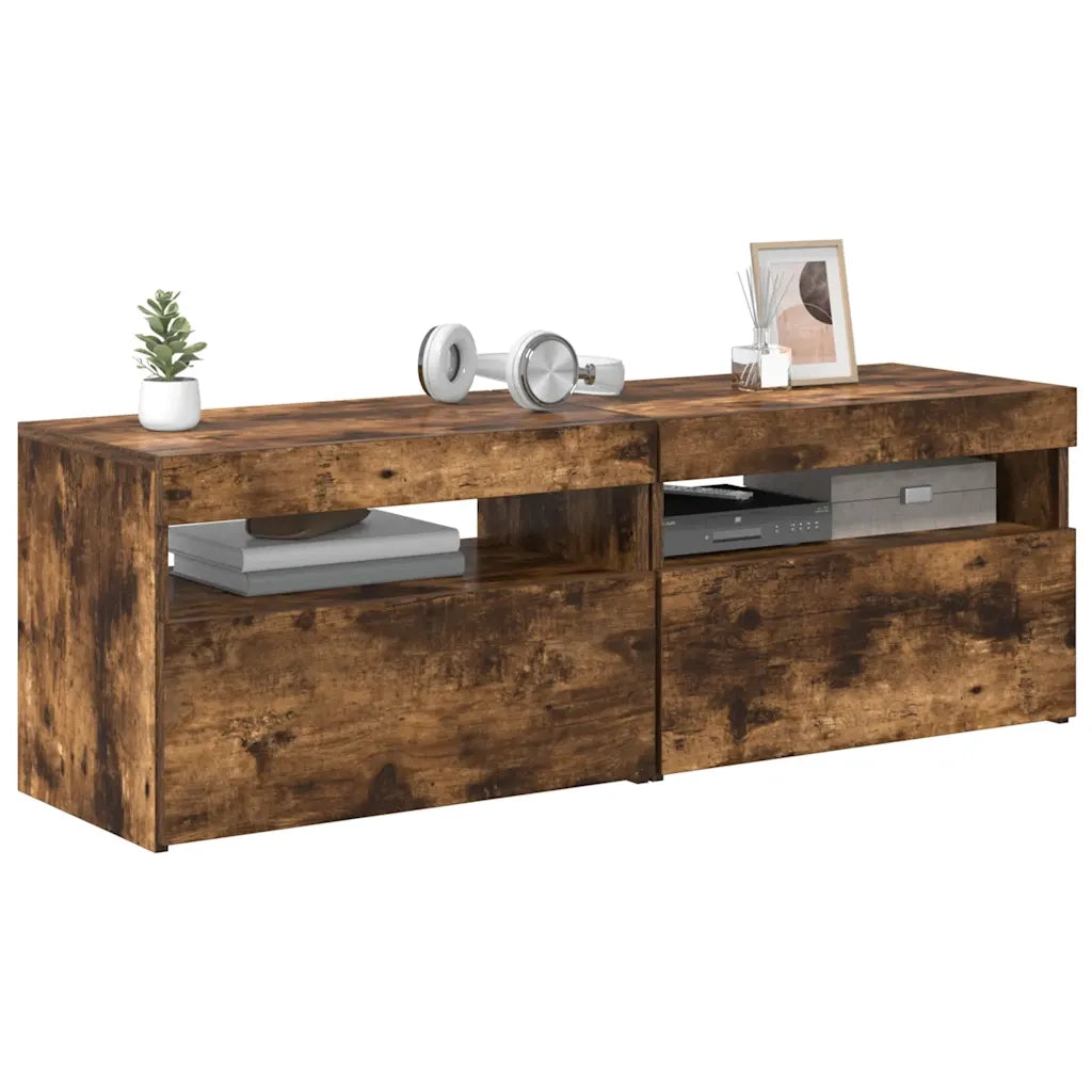 Mobili Porta TV con Luci LED 2 pz-Set di 2 Credenza per TV Rovere Fumo 60x35x40 cm