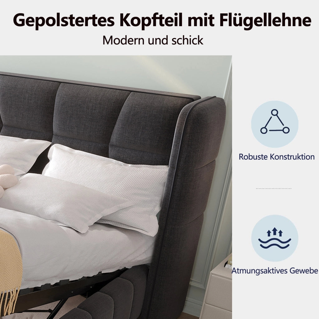 letto imbottito tessuto grigio 90 x 200 cm