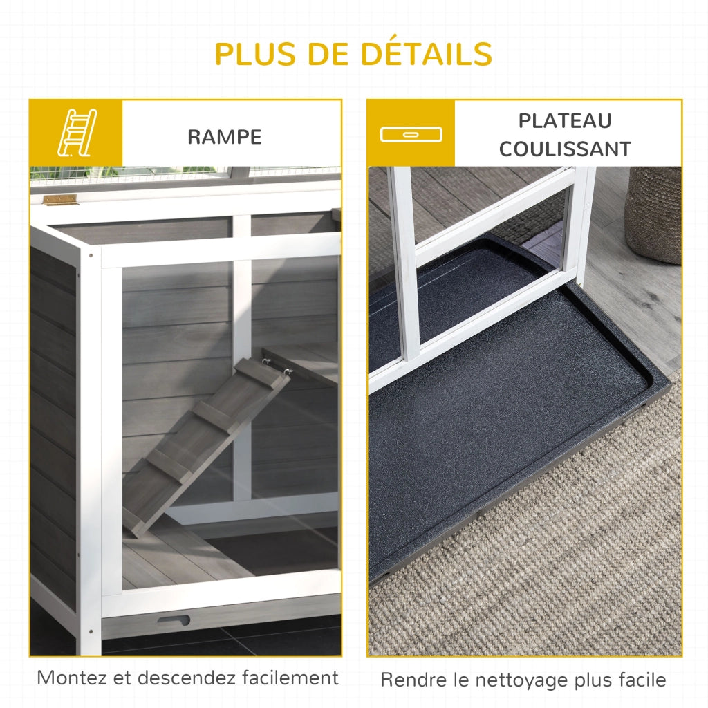 Casetta per conigli a 2 piani in legno massello con ruote ¨C Minimal ¨C 91,5x53,3x73 cm grigio