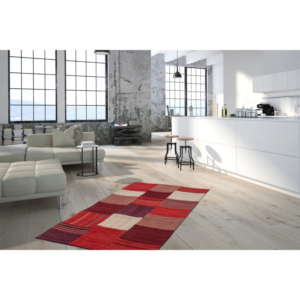Tappeto Kilim Radical 230 in Lana e Cotone Rosso