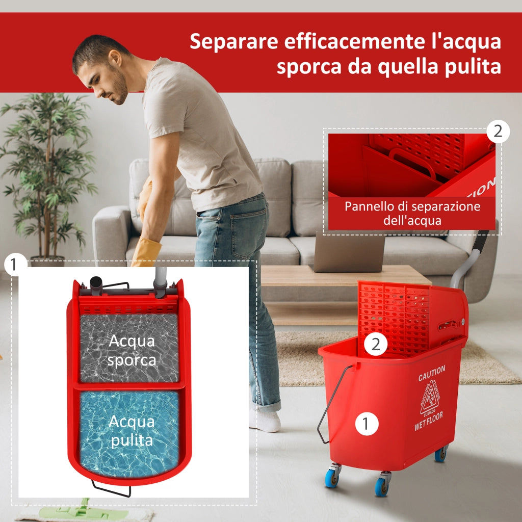 Carrello Lavapavimenti con Strizzatore ¨C Minimal ¨C 60x27x70.5cm Rosso