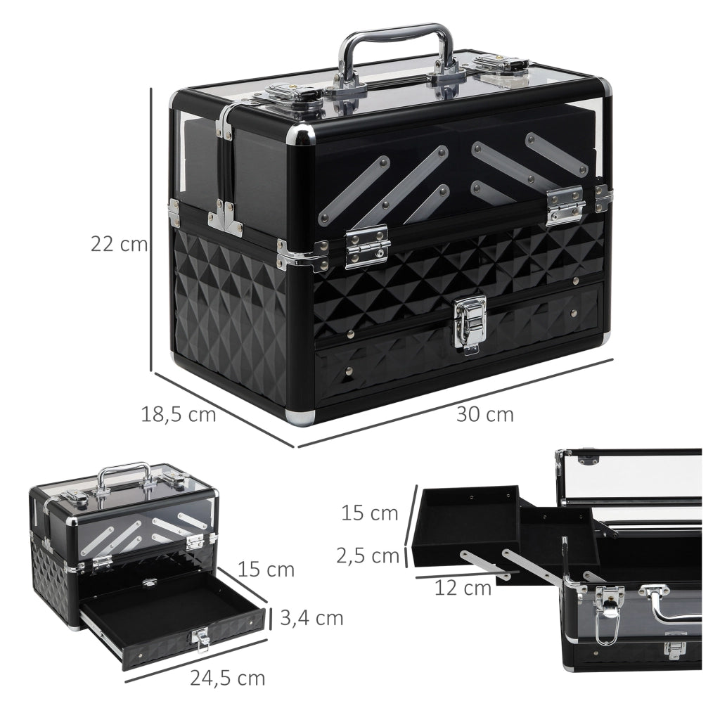 Cofanetto Portagioie Trucco ¨C Xylo ¨C Alluminio con Vassoi Estraibili 30x18,5x22cm Nero