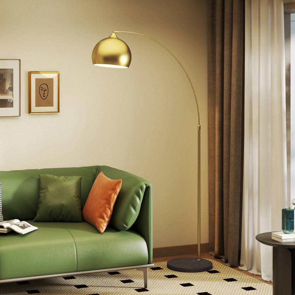 Lampada da terra ad arco regolabile con base in marmo ¨C Minimal ¨C colore dorato, 100-115x30x170-180 cm